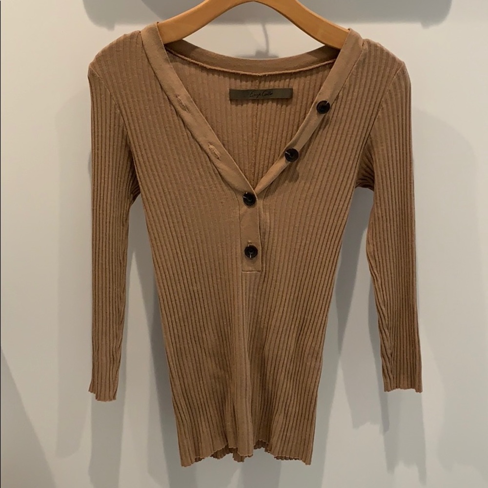 Enza Costa Military Rib Henley in Tan size Small